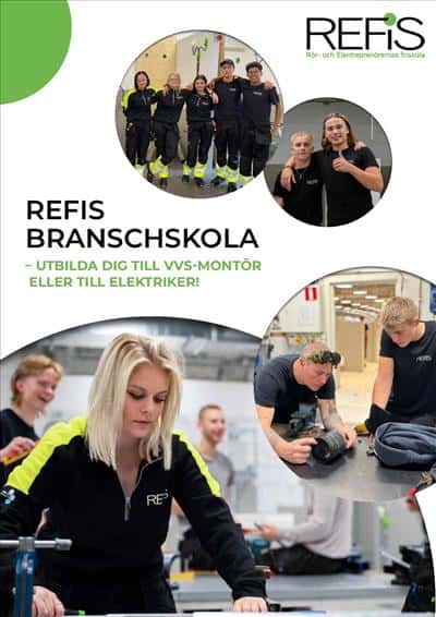 Broschyr över REFIS- Rör och Elentreprenörernas Friskola i Stockholm har blivit "Årets skola" flera gånger. Senast 2022